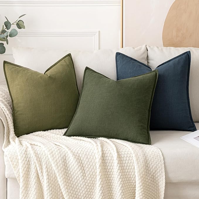 MIULEE Decorative Linen Euro Sham Pillow Covers 26x26 Inch Green Boho Farmhouse Neutral Couch Throw Pillows for Bed Pack of 2 Accent Outdoor Pillowcase Modern Sofa Cushion Livingroom Home Decor