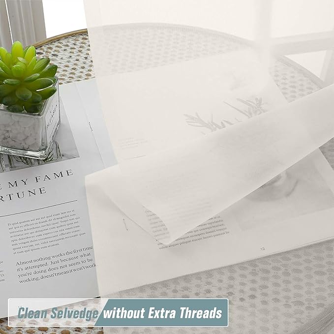 Extra Wide Sheer Ivory Curtains 84 Inches Long 2 Panels, Soft Airy Transparent Light Filtering Elegant Patio Curtains for Sliding Glass Door, Top Dual Rod Pocket Design, 2x59Wx84L Inches
