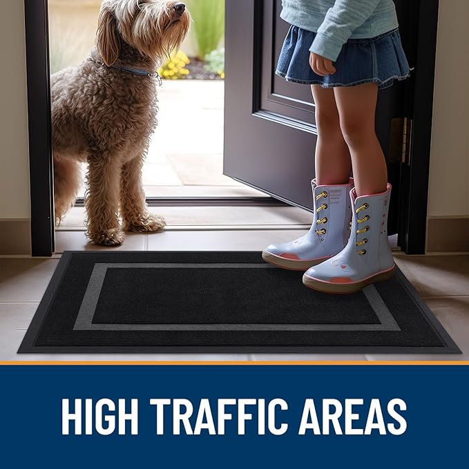 OLANLY Front Door Mat Indoor Outdoor Entrance, Waterproof All-Season, All-Weather Doormat, Sturdy Natural Rubber, Fade Resistant, Low Profile, Easy Clean Patio Porch Entryway Mat, 71x23, Black