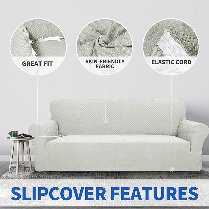 ZNSAYOTX 1 Piece Jacquard Chair Slipcovers for Living Room High Stretch Chair Covers with Arms Anti Slip Pets Friendly Couch Sofa Armchair Cover Furniture Protector (Small, Ivory)