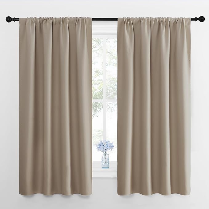 NICETOWN Kitchen Curtains, Short Blackout Drapes, Taupe, 34" Wide by 54" Long, 2 PCs, Thermal Insulated Blackout Curtain Panels for Kids Room, Play Room