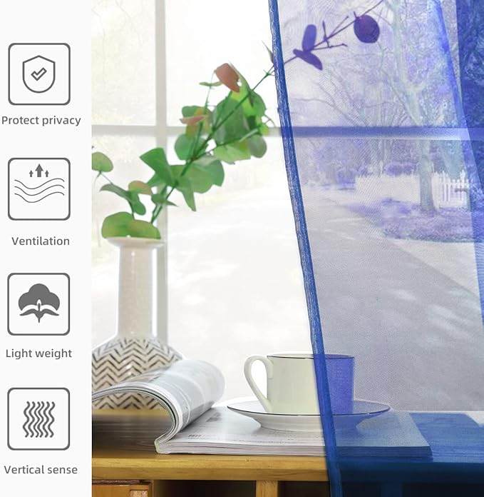 SpaceDresser Sheer Voile Window Treatment Rod Pocket Curtain Panels for Kitchen Bedroom Living Room Drapes Sunlight Filtering Privacy Semi Home Decor Assorted Colors Sizes (Sapphire, 52 W x 90 L)