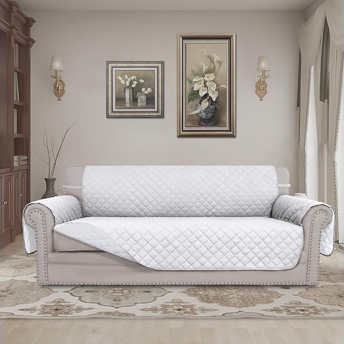 Easy-Going Reversible Oversized Couch Cover for 3 Cushion Couch Sofa Cover for Dogs Water Resistant Furniture Protector Cover with Foam Sticks for Pet (Oversized Sofa, White/White)