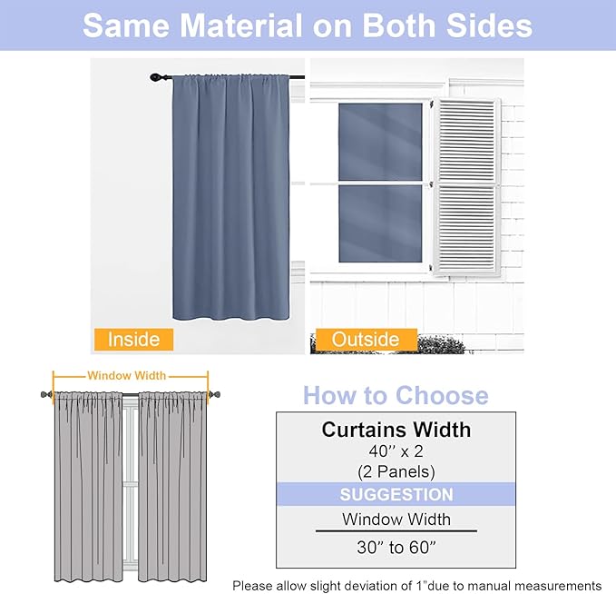 Simplebrand Ava Denim Blue Blackout Curtains for Bedroom, 72 Inch Length, 2 Panels, Privacy Thermal Insulated Rod Pocket Curtains for Patio, French Door, W40 x L72 Inch