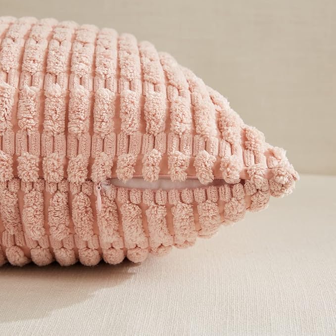 Fancy Homi 4 Packs Boho Pink Decorative Throw Pillow Covers 22x22 Inch for Living Room Couch Bed Sofa, Rustic Modern Farmhouse Home Decor, Soft Plush Corduroy Cute Square Cushion Case 55x55 cm
