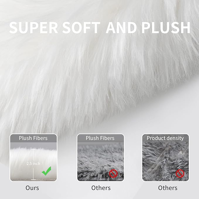 Faux Fur Area Rug, White Fluffy Rugs for Bedroom Living Room, 4'x6' Soft Shaggy Fuzzy Rug for Nursery, Indoor Plush Floor Carpets for Kids Girls Boys Teen Dorm, Cute Home Decor, Rectangle