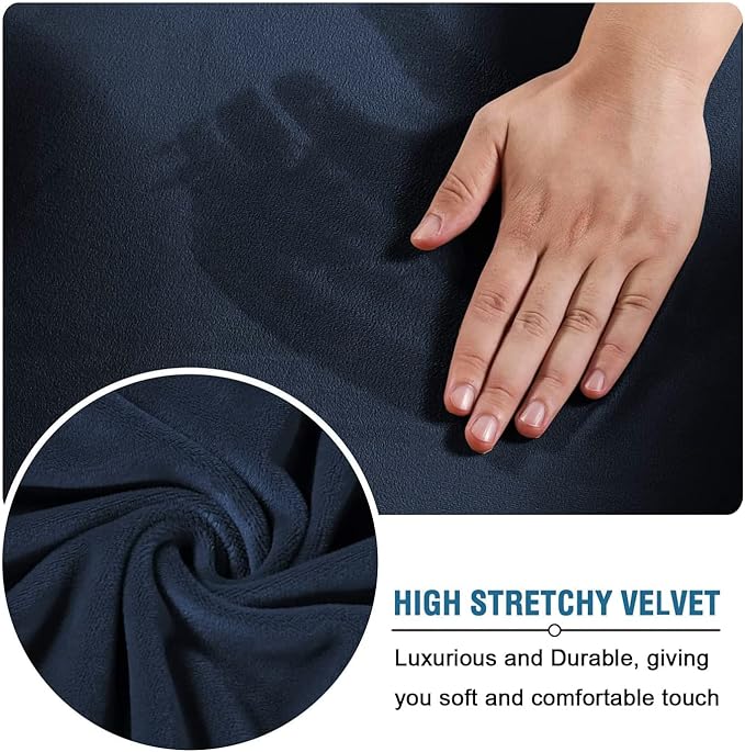 H.VERSAILTEX Real Velvet Plush 3 Piece Stretch Sofa Covers Couch Covers for 2 Cushion Couch Sofa Slipcovers Width Up to 90 Inch Feature Thick Soft Stay in Place (Large Sofa, Navy)