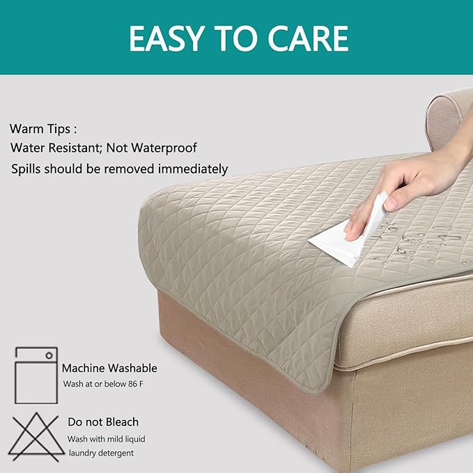 U-NICE HOME Sectional Couch Cover for Dogs Pets Chaise Lounge Reversible Sofa Cover Furniture Protector with Elastic Adjustable Strap, Beige