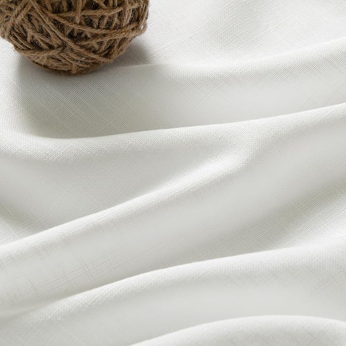 Ivory Linen Curtains 108 Inches Long 2 Panels Set Back Tab Rod Pocket Semi Sheer Cotton Textured Light Filtering Extra Long Curtain Farmhouse High Ceiling Curtains for Living Room 9Ft 40x108