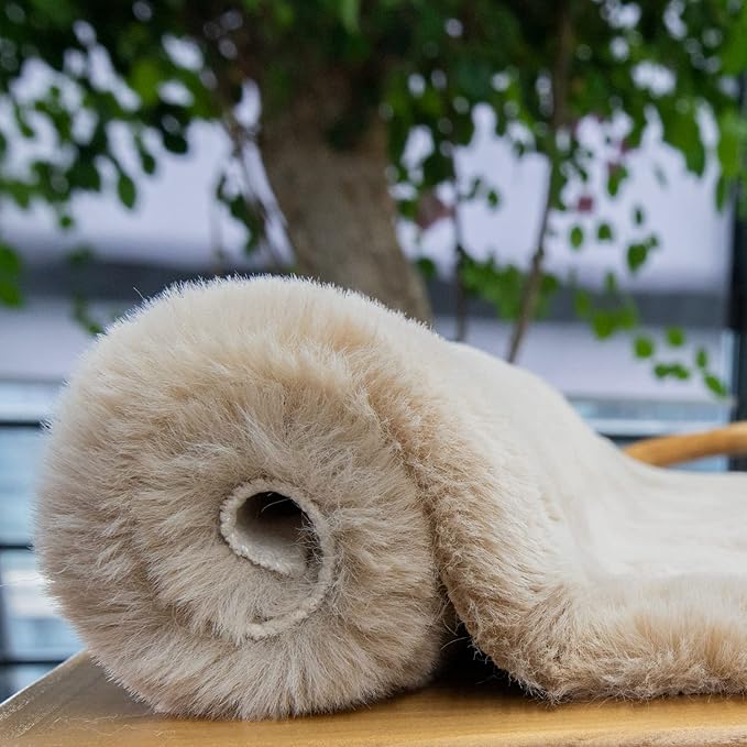 ORINOVA Light Brown Beige Washable Shaggy Round Rug 5ft Faux Rabbit Fur Rugs for Living Room Circle Nursery Rug for Bedroom Girl Room Décor