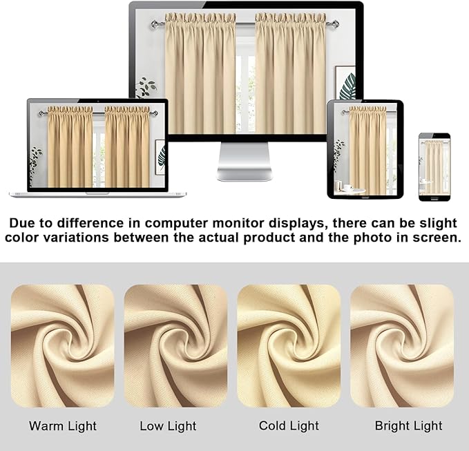 DWCN Blackout Curtains Room Darkening Thermal Insulated Bedroom Curtains Window Curtain Panels, 38 x 84 inches Long, Set of 2 Beige Rod Pocket Drapes