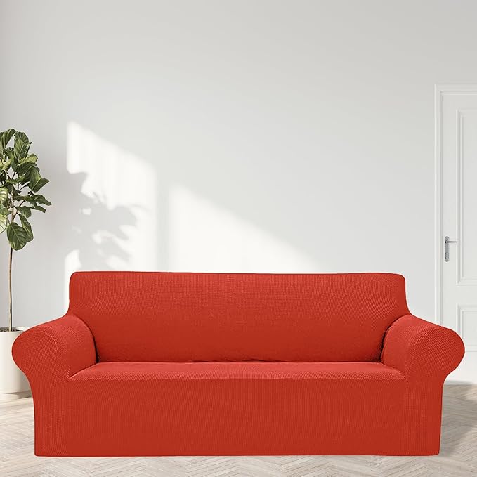 Cupuamon 2026 New Stretch Sofa Slipcovers Couch Cover for 3 Cushion Furniture Protector Sofa Covers with Elastic Bottom Jacquard Fabric Small Checks for Pets, Kids -Sofa, Pureed Pumpkin