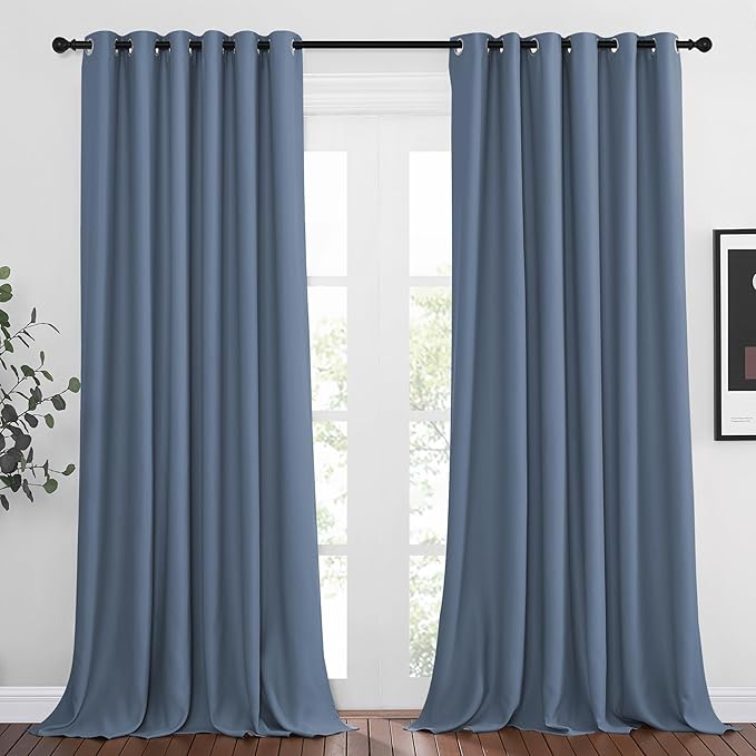 NICETOWN Patio Blackout Curtain Panels - Thermal Insulated Grommet Blackout Drapes Light Blinds Room Darkening Window Treatments for Villa/Cottage (2 Panels, W80 x L95, Stone Blue)