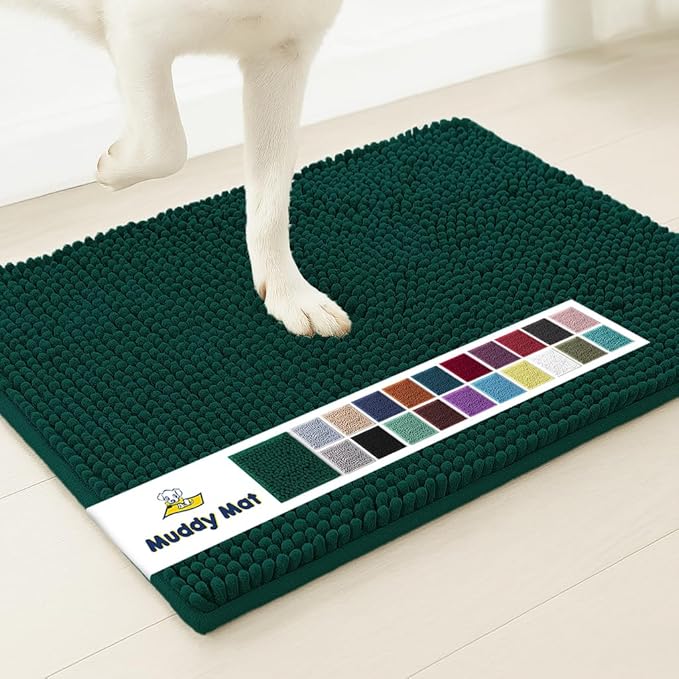 Muddy Mat® | Super Absorbent Door Mat Indoor, Microfiber Quick Dry Chenille Entryway Rug, Non-Slip Front Door Mat, Indoor Mats for Entryway, Machine Washable Pet Rug, Dark Green 28"x18"