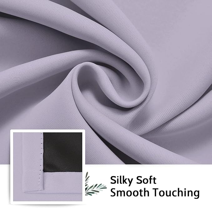 SimpleHome 100% Blackout Curtains for Bedroom,Thermal Insulated Lilac Grommet Window Drapes Room Darkening Curtains for Living Room with Black Back,52 x 54 Inch,2 Panels