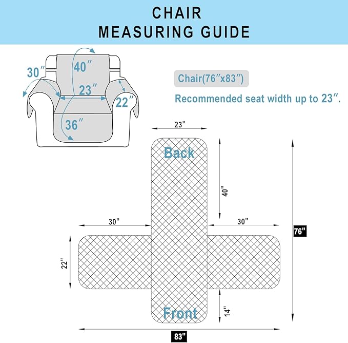 Recliner Chair Covers Reversible Sofa Cover Couch Cover for Pets Lazy Boy Furniture Protector(23''Chair,Blue/Beige)