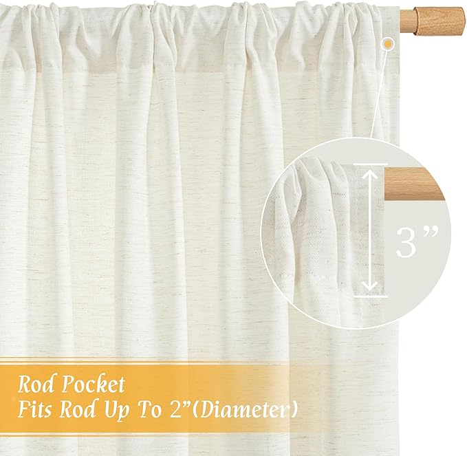 LAMIT Cream Linen Curtains for Living Room, 84 Inches Long 2 Panels Natural Light Filtering Soft Thick Bedroom Semi Sheer Privacy Drapes with Rod Pocket for Farmhouse/Sliding Door, 52 x 84 Inch