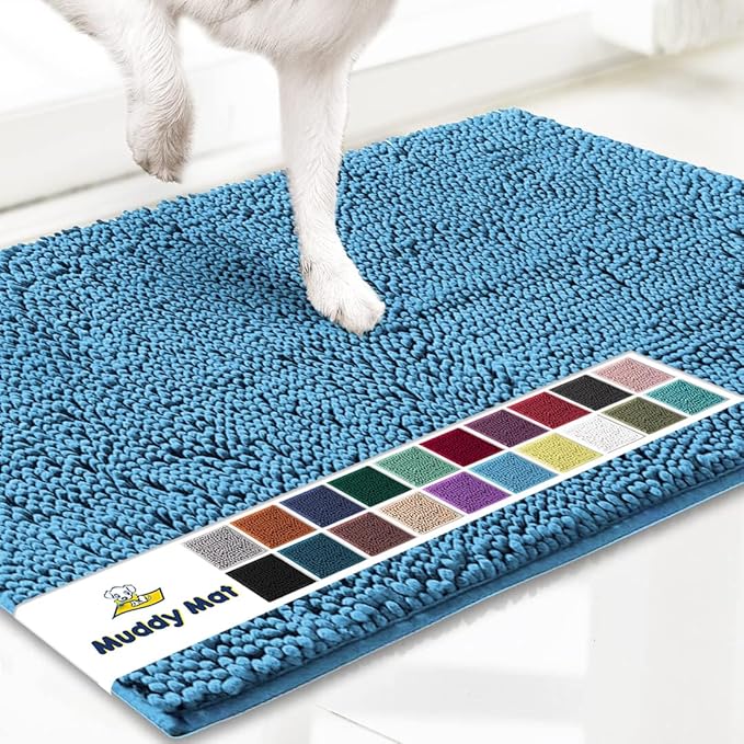 Muddy Mat® | Super Absorbent Door Mat Indoor, Microfiber Quick Dry Chenille Entryway Rug, Non-Slip Front Door Mat, Indoor Mats for Entryway, Machine Washable Pet Rug, Sky Blue 19"x30"
