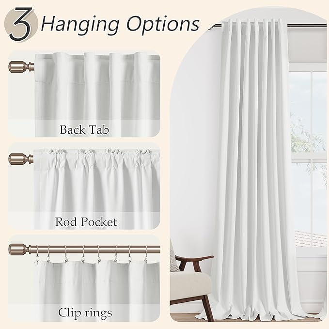 Guken White 100% Blackout Linen Curtains 40 Inch Wide by 96 Inch 2 Panels Set for Living Room Bedroom Back Tab Thermal Insulated Black Out Drapes Room Darkening Window Curtains