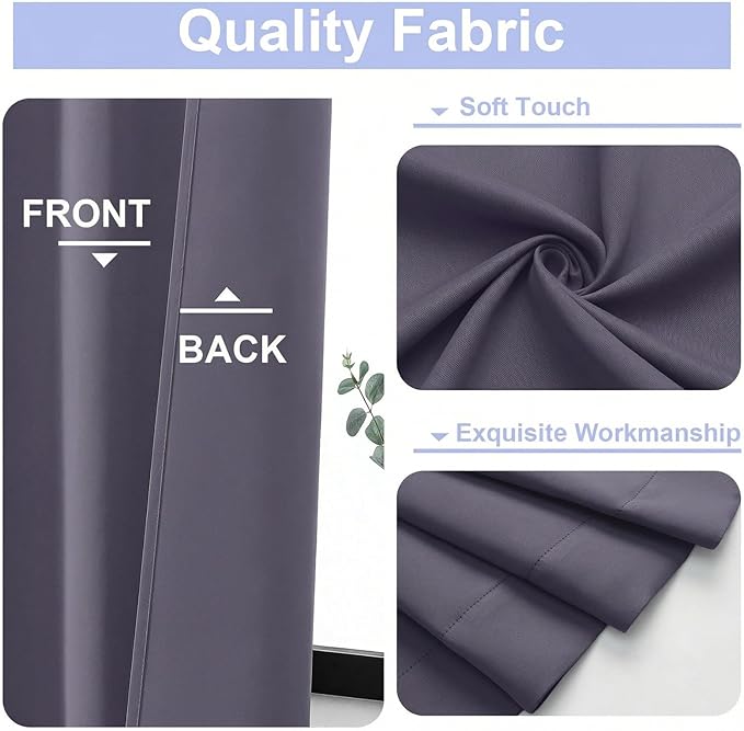 Simplebrand Ava Greyish Purple Blackout Curtains for Bedroom 72 Inch Length 2 Panels Set, Privacy Thermal Insulated Rod Pocket Door Window Curtains for Patio French Door Front Door, W40 x L72 Inch