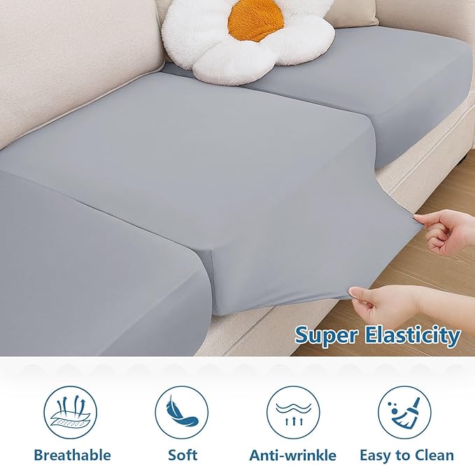 hyha Milk Silk Couch Cushion Covers for Sectional Sofa, Soft Sectional Sofa Couch Covers L Shape Washable, Outdoor Cushion Covers for Patio Furniture with Elastic Bottom(Chaise, Grey)