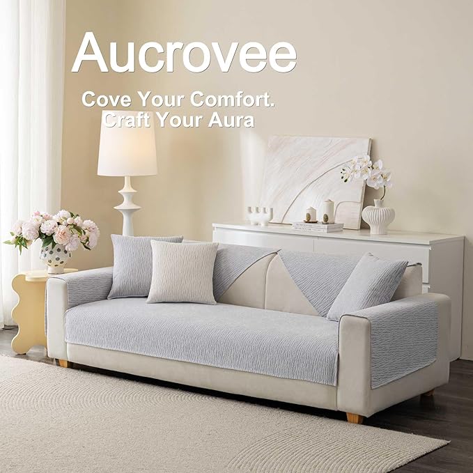 Soft Waterproof Chenille Cover Washable, Non Slip Sectional Sofa Covers for 3 Cushion Couch Sofa L Sharped Sofa Slipcover for Pets, Furniture Protector (1 PCS 36"x94" Light Grey)