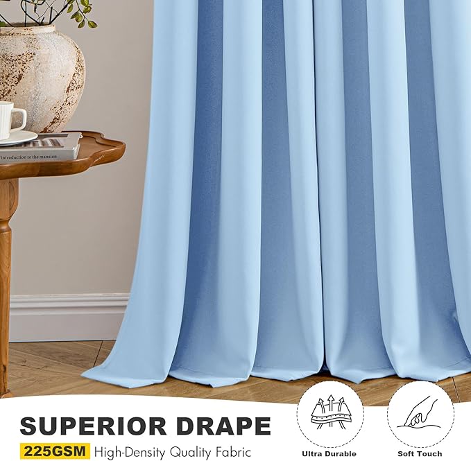 MIULEE Sky Blue Blackout Curtains for Bedroom Living Room 72 Inches Long 2 Panels, Thermal Insulated Room Darkening Drapes Solid Grommet Noise Reduction Light Blocking Window Treatments 40x72 Inch