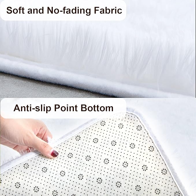 TWINNIS Super Soft Shaggy Rugs Fluffy Carpets, 10x14 Feet, Indoor Modern Plush Area Rugs for Living Room Bedroom Kids Room Nursery Home Decor, Upgrade Anti-Skid Rectangular Fuzzy Rug, White