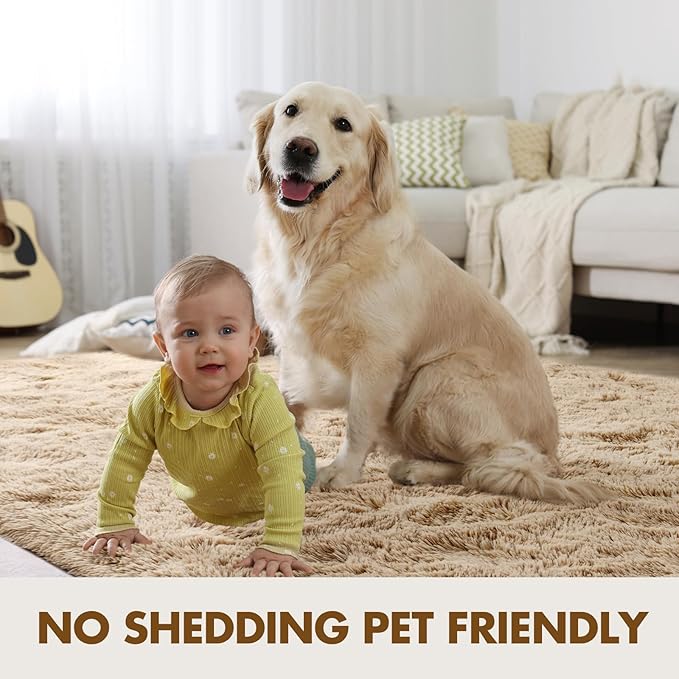 9x12 Ft Extra Large Shag Beige Rugs for Living Room Bedroom, Ultra Soft Fluffy Furry Area Rugs for Playroom Indoor Floor, Aesthetic Carpet for Kids Home Decor