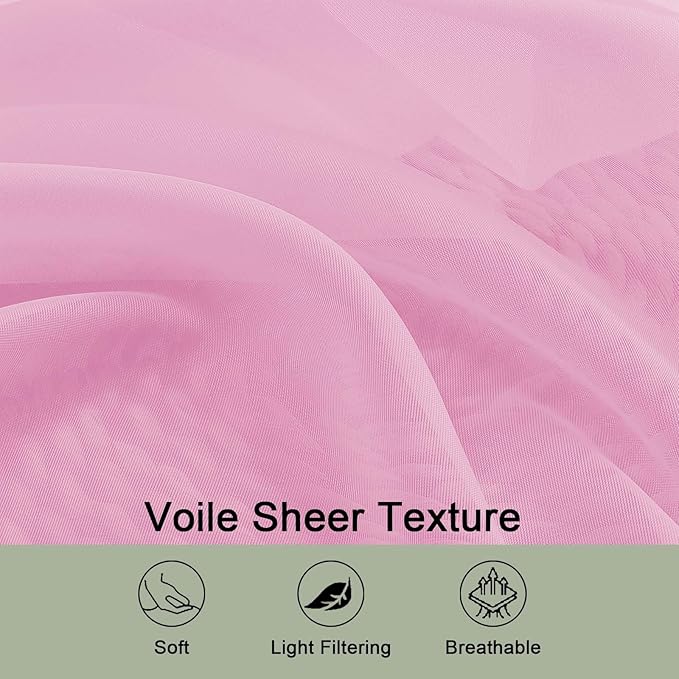 OWENIE Pink Sheer Curtain 90 Inches Long 2 Panels Set, Solid Filmy Drapes for Living Room Bedroom, Elegant Window Voile Sheer Curtain Panels Drapes, 2 Pcs, Each 59" Wx90 L Inch