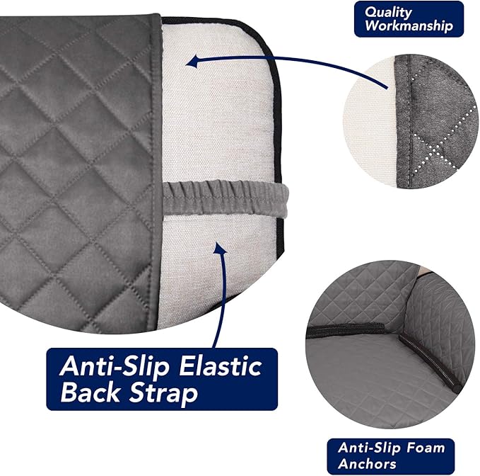 PureFit Reversible Quilted Sofa Cover, Water Resistant Medium Slipcover Furniture Protector, Washable Couch Cover with Non Slip Foam and Elastic Straps for Kids, Dogs, Pets (Loveseat, Gray/Light Gray)