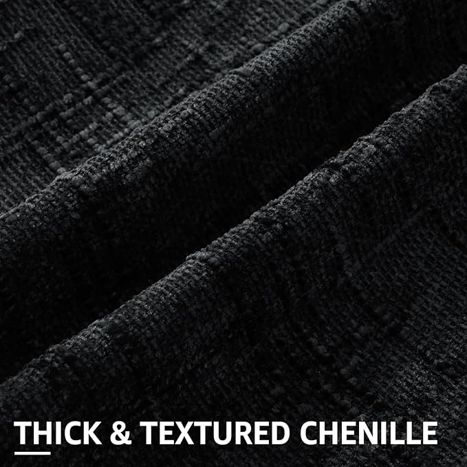 decorUhome Black Chenille Euro Sham Throw Pillow Covers 22x22 Set of 2 Textured Soft Cozy Slubby Couch Pillow Covers Modern Farmhouse Boho Decorative Pillow Cases for Bed Sofa Living Room