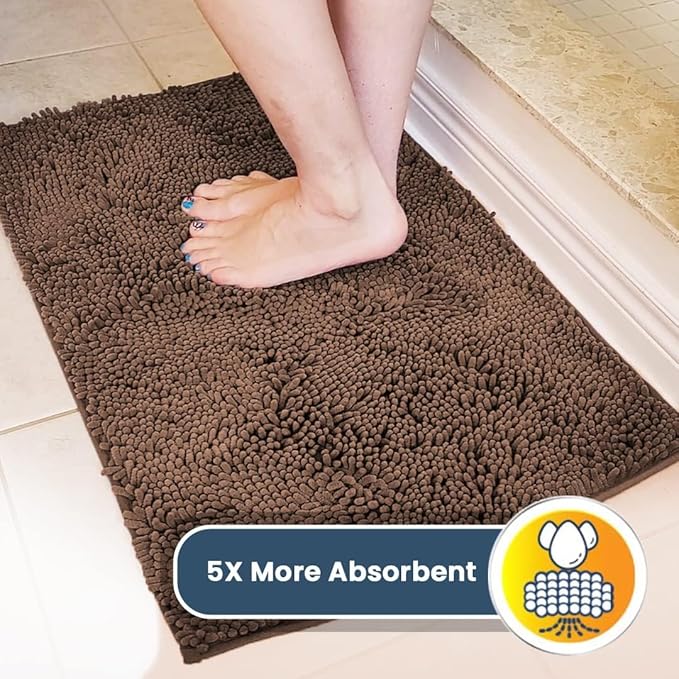 Muddy Mat® | Super Absorbent Door Mat Indoor, Microfiber Quick Dry Chenille Entryway Rug, Non-Slip Front Door Mat, Indoor Mats for Entryway, Machine Washable Pet Rug, Brown 36"x72"
