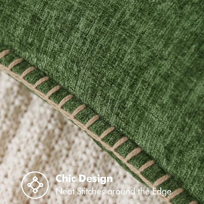 MIULEE Pack of 2 Pillow Covers 20x20 Inch Moss Green Farmhouse Decorative Throw Pillow Covers with Stitched Edge Soft Chenille Solid Dyed Couch Pillow Covers for Sofa Bed Living Room