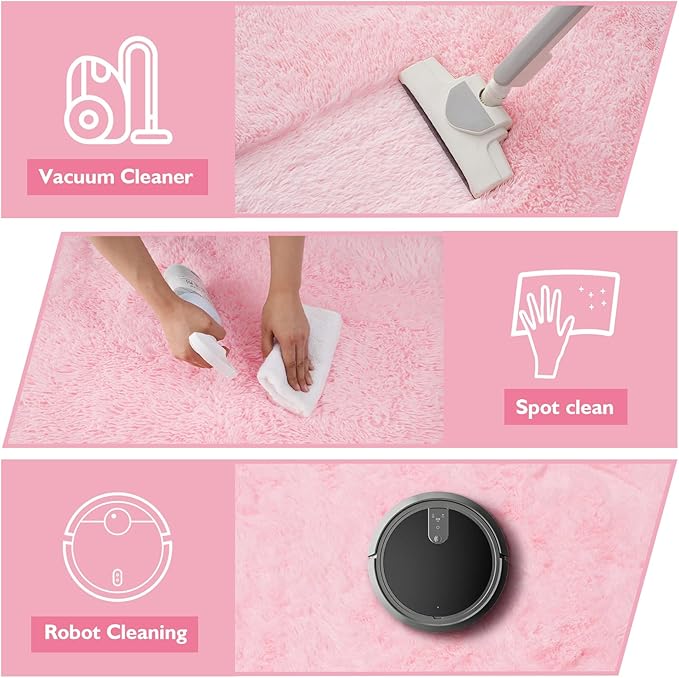 Shag Area Rug for Bedroom 4x6,Pink Fluffy Area Rugs for Living Room,Soft Fuzzy Rug Non-Shedding Indoor Plush Carpet for Kids Bedroom Nursery Dorm Home Decor