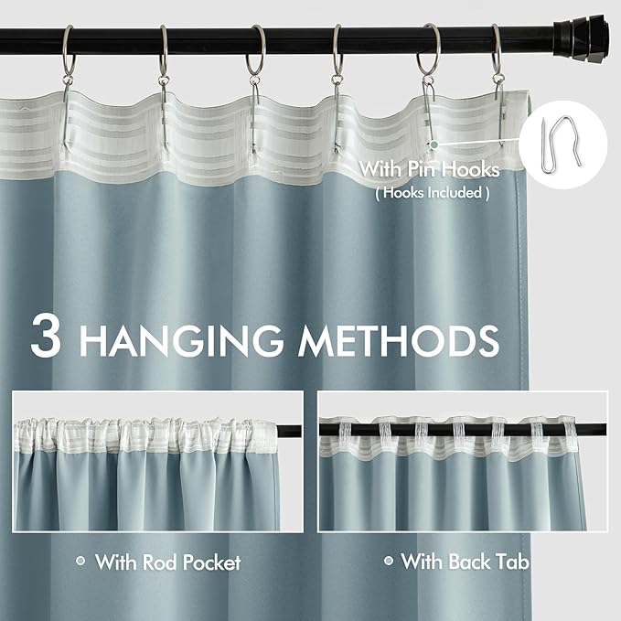 MIULEE Slate Blue Back Tab Blackout Curtains 72 Inches Long 2 Panels Set for Living Room Bedroom Privacy, Rod Pocket/Pinch Pleat Thermal Insulated Room Darkening Pleated Light Blocking Drapes