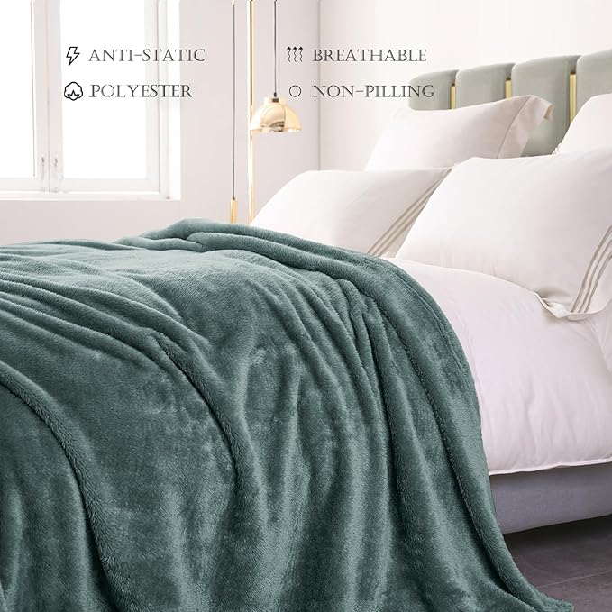 Exclusivo Mezcla Plush Fuzzy Fleece Bed Blanket Twin Size, Super Soft, Fluffy and Warm Blankets for Couch, Bed, All Season (Celadon, 90x66 inches)