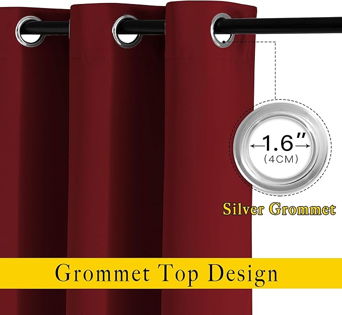 NICETOWN Blackout Burgundy Red Curtains and Drapes - Window Treatment Thermal Insulated Solid Grommet Blackout Draperies for Kitchen/Cafe (Set of 2, W34 x L50)