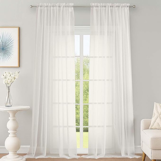OWENIE Ivory Sheer Curtains 108 Inches Long for Living Room Bedroom 2 Panels Set, Lightweight Airy Ivory Sheer Curtain, Filmy Voile Rod Pocket, 2 PCS, Each 59" W x 108" L