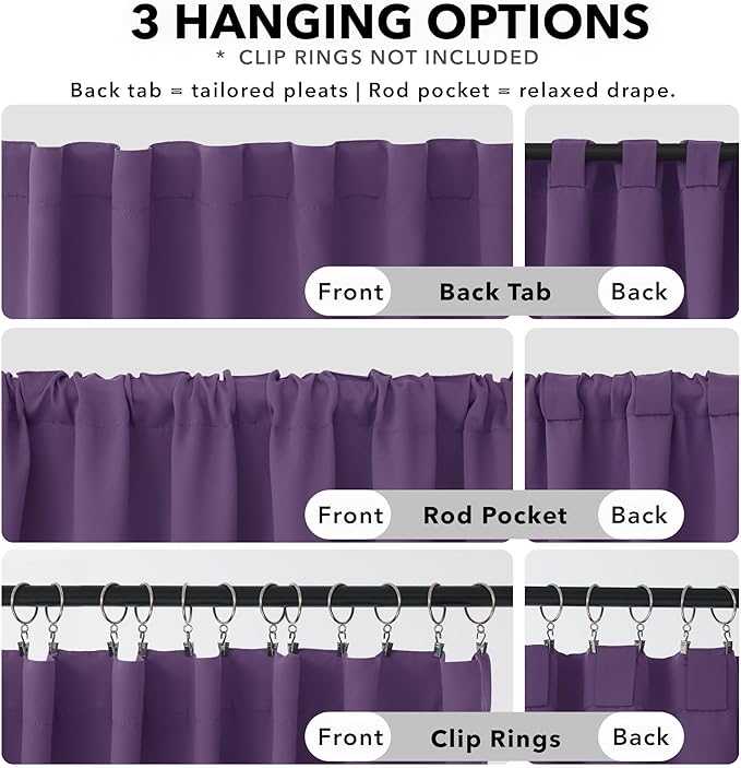 Deconovo Short Blackout Curtains for Small Windows Thermal Insulated Rod Pocket and Back Tab Curtains 42Wx45L Inch Purple Grape 2 Panels