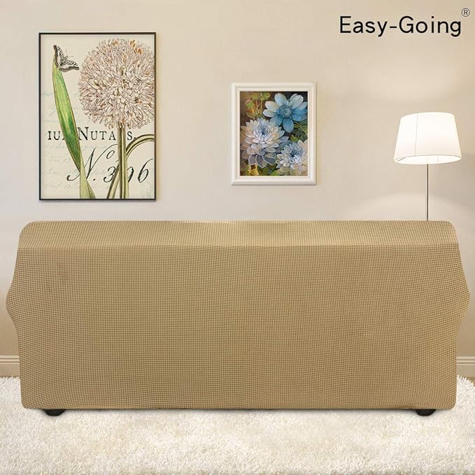 Easy-Going Stretch Sofa Slipcover 1-Piece Sofa Cover Furniture Protector Couch Soft with Elastic Bottom for Kids, Polyester Spandex Jacquard Fabric Small Checks (Sofa, Golden)