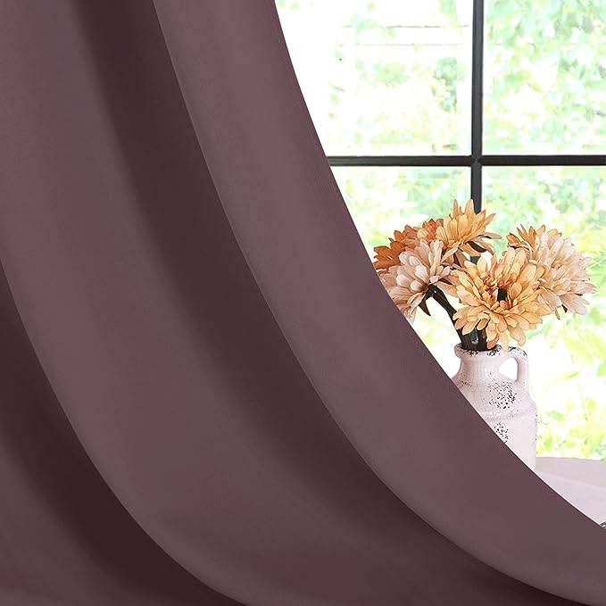 NICETOWN Kitchen Curtains, Short Curtains for Bedroom Windows, Dry Rose, 42" W by 60" L, 1 Pair, Thermal Insulated Room Darkening Curtain Panels for Girls Room, Cafe