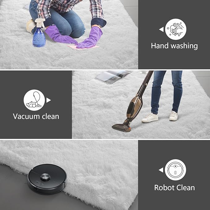 Shag Area Rugs for Bedroom Living Room,6X9 Ultra Soft White Fluffy Area Rugs for Dorm, Indoor Carpet Nursery Rugs for Kids Room Home Decor,White