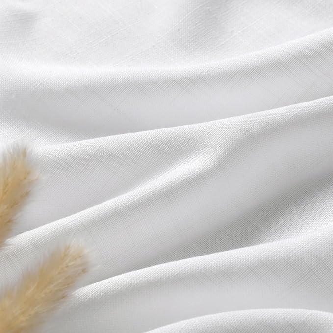 Nanspring Extra Long White Curtain 105 inches Long 2 Panels Set for Living Room Back Tab Modern Farmhouse Decor Cotton Textured Off White Sheer Linen Curtains 105 inch Length for Large Window