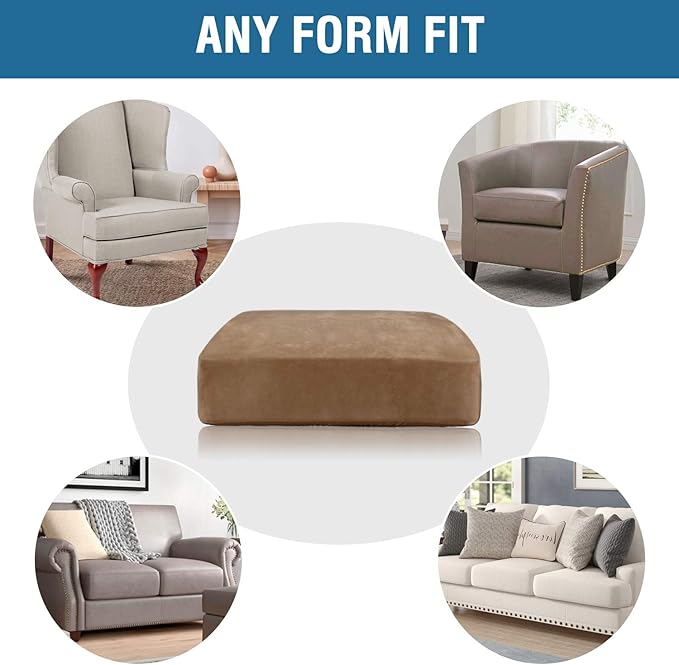 H.VERSAILTEX Velvet Stretch Couch Cushion Cover Plush Cushion Slipcover for Chair Loveseat Sofa Cushion Furniture Protector Seat Cushion Sofa Cover (3 Piece Sofa Cushion Covers, Camel)