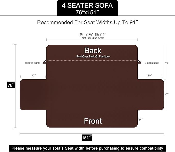 U-NICE HOME 4 Seater Sofa Cover 91 Inch Large Couch Covers for 4 Cushion Couch with Elastic Straps Water Resistant Furniture Protector Cover for Pets Cat (Sofa XX-Large, Chocolate/Taupe)