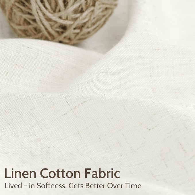 Neutral Linen Curtains 45 Inch Length for Living Room Bedroom Semi Sheer Light Filtering Sheer Curtain Modern Farmhouse Decor Privacy Drapes for Dinner Room Back Tab and Rod Pocket 52x45, 2 Panels