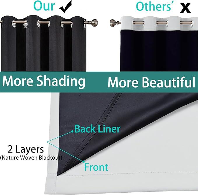 Yakamok 100% Blackout Curtains 84 Inches Long, 2 Thick Layers Heat and Full Light Blocking Soft Thermal Insulated Drapes for Bedroom(42" Wide Each Panel, Greyish White, 2 Panels)