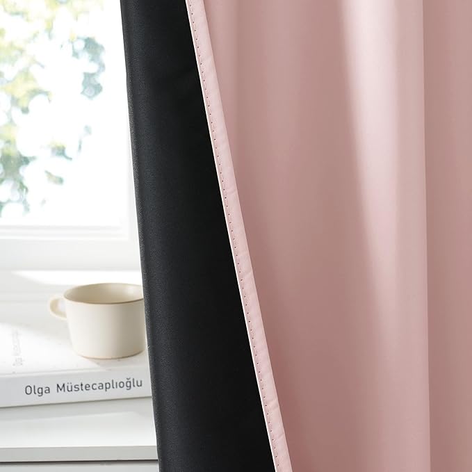 RYB HOME 100% Blackout Short Curtains for Small Window, Thermal Insulated Total Room Darkening Noise Reducing Curtains for Kitchen Bathroom Basement, 52 inches Wide by 36 inches Long, Baby Pink