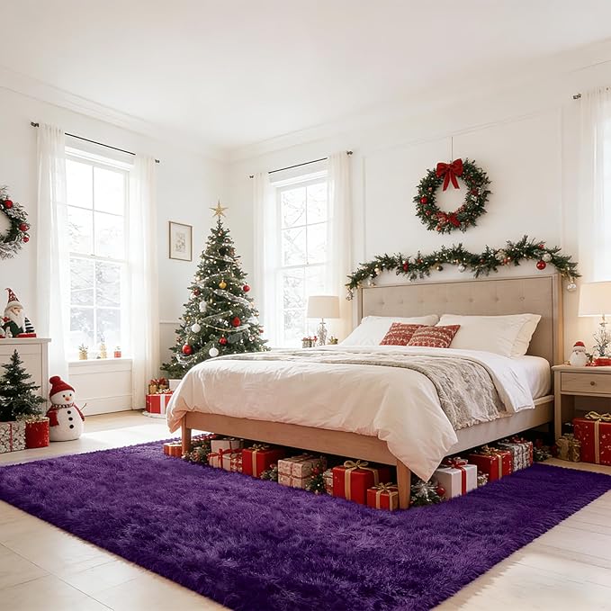 9X12 Large Shag Area Rugs for Living Room Bedroom,Big Soft Purple Fluffy Rug for Bedroom Dorm, Indoor Carpet Nursery Rugs for Kids Girls Room Home Decor,Purple